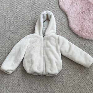 Girls Cozy White Faux Fur Hooded Jacket - Size 6X